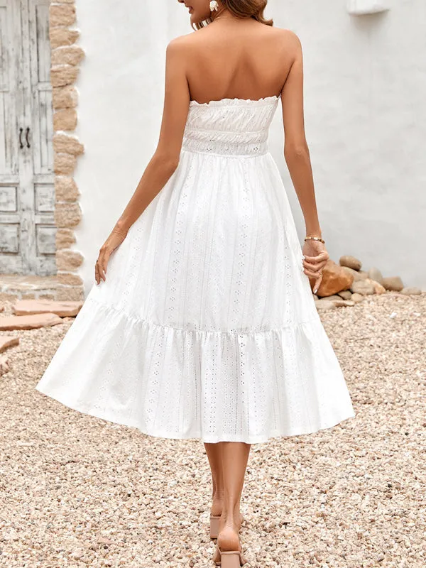 White casual A-line corset waist dress